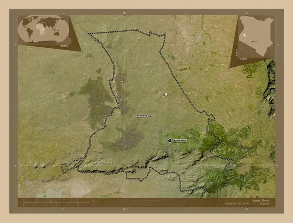 Nandi Condado Quénia Mapa Satélite Baixa Resolução Locais Nomes Das — Fotografia de Stock