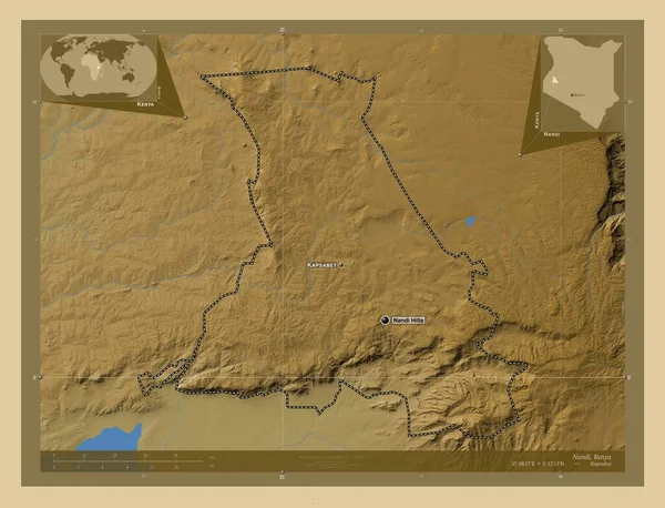 Нанді Графство Кенія Кольорові Карти Висот Озерами Річками Місця Розташування — стокове фото