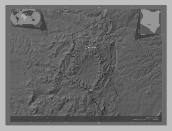 Ньяміра Графство Кенія Граймасштабна Мапа Висот Озерами Річками Місця Розташування — стокове фото