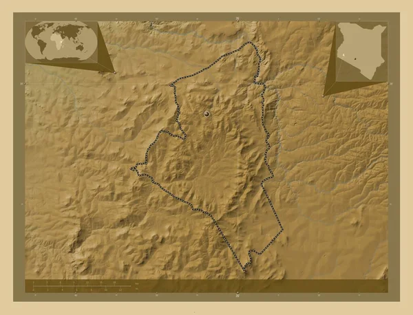 Ньямира Графство Кения Цветная Карта Высоты Озерами Реками Вспомогательные Карты — стоковое фото
