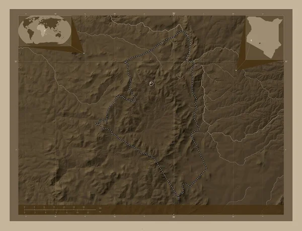 Nyamira County Kenya Elevation Map Colored Sepia Tones Lakes Rivers — Stock Photo, Image