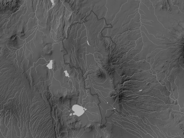ケニアの郡 ニャンダルア 湖や川とグレースケール標高マップ — ストック写真