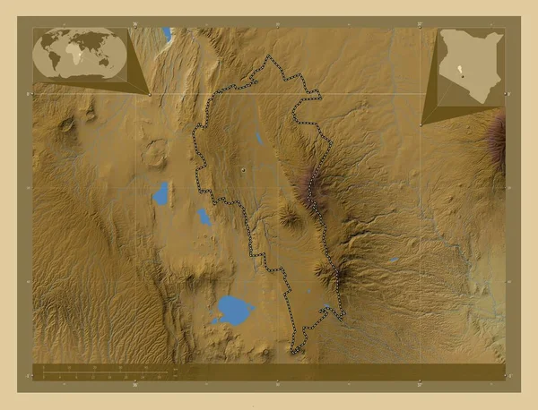 Ньяндаруа Округ Кения Цветная Карта Высоты Озерами Реками Вспомогательные Карты — стоковое фото