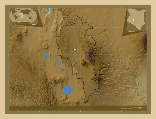 Nyandarua Okres Keni Barevná Mapa Jezery Řekami Umístění Názvy Velkých — Stock fotografie