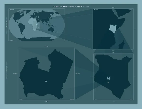Nyeri Kenya Ilçesi Büyük Ölçekli Haritalarda Bölgenin Yerini Gösteren Diyagram — Stok fotoğraf