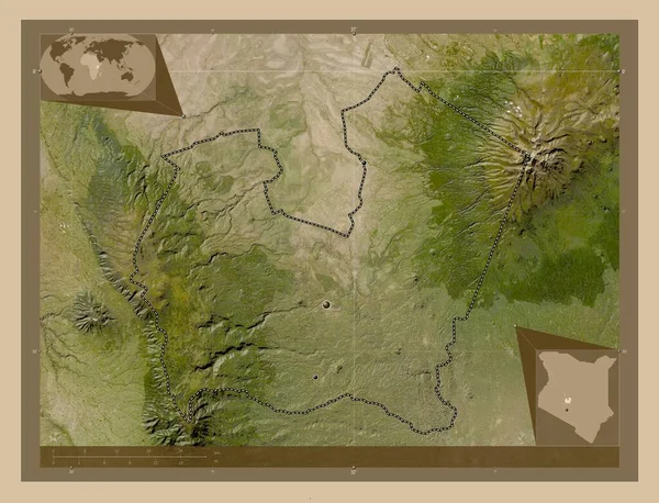 ケニアの郡ニエリ 低解像度衛星地図 地域の主要都市の場所 コーナー補助位置図 — ストック写真
