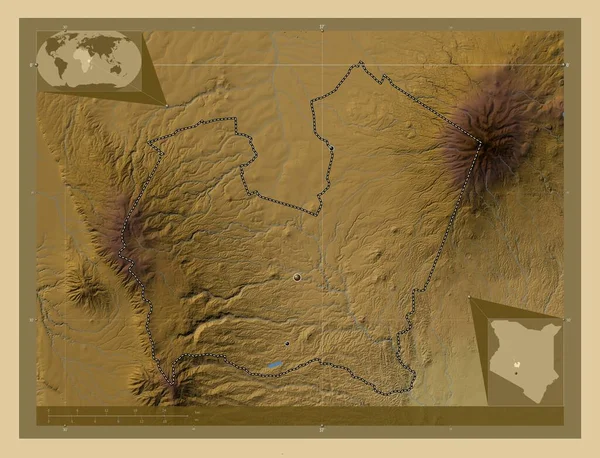 Nyeri Επαρχία Κένυα Χρωματιστός Υψομετρικός Χάρτης Λίμνες Και Ποτάμια Τοποθεσίες — Φωτογραφία Αρχείου