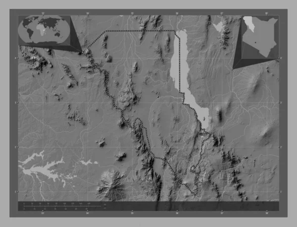 Turkana Condado Kenia Mapa Elevación Bilevel Con Lagos Ríos Ubicaciones —  Fotos de Stock