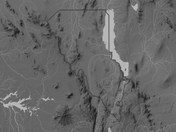 Turkana Hrabstwo Kenia Mapa Wzniesień Skali Szarości Jeziorami Rzekami — Zdjęcie stockowe