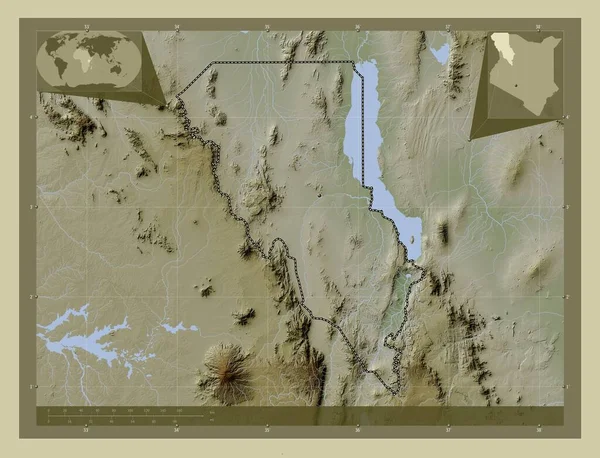 Turkana County Kenya Elevation Map Colored Wiki Style Lakes Rivers — Stock Photo, Image