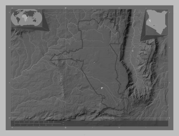 Уасін Гішу Графство Кенія Граймасштабна Мапа Висот Озерами Річками Розташування — стокове фото
