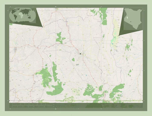 Uasin Org 肯尼亚县 开放街道地图 该区域主要城市的所在地点 角辅助位置图 — 图库照片