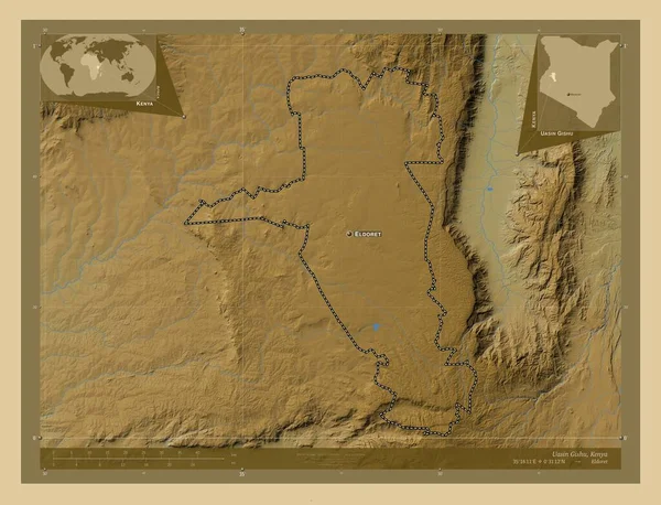 Uasin Gishu Condado Kenia Mapa Elevación Colores Con Lagos Ríos —  Fotos de Stock