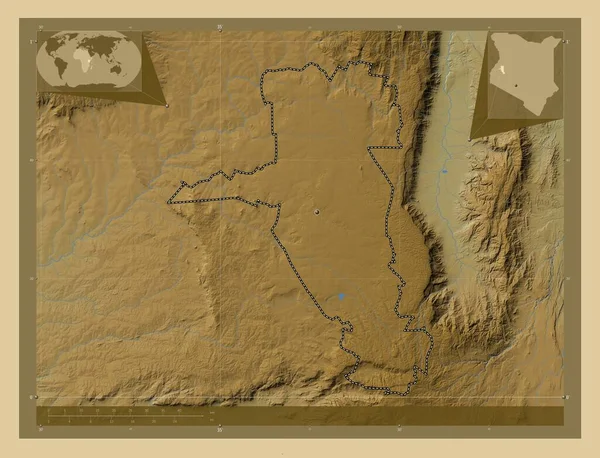 Уасін Гішу Графство Кенія Кольорові Карти Висот Озерами Річками Кутові — стокове фото