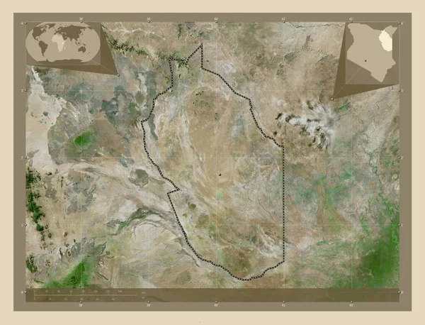 Wajir 肯尼亚县 高分辨率卫星地图 角辅助位置图 — 图库照片