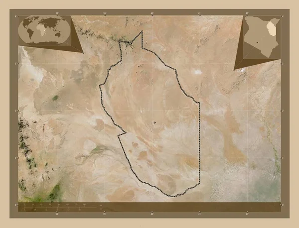 Wajir 肯尼亚县 低分辨率卫星地图 角辅助位置图 — 图库照片