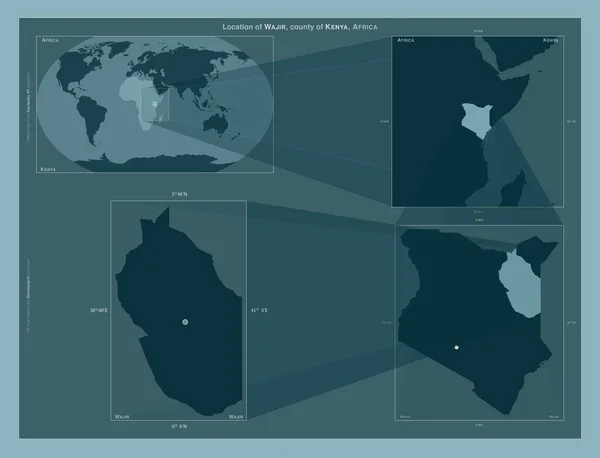 Wajir Okres Keňa Diagram Znázorňující Umístění Oblasti Větších Mapách Složení — Stock fotografie