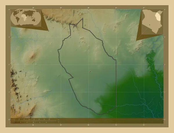 Wajir Okres Keňa Barevná Mapa Jezery Řekami Pomocné Mapy Polohy — Stock fotografie