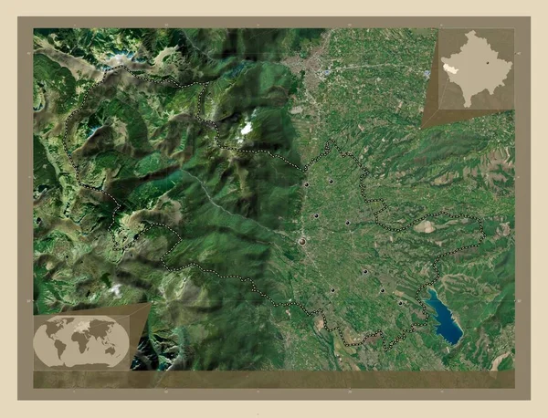 デカン コソボの自治体 高解像度衛星地図 地域の主要都市の場所 コーナー補助位置図 — ストック写真