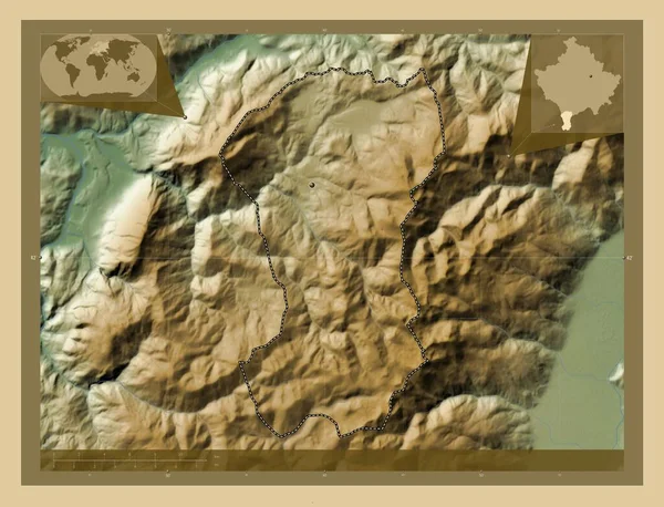 Драгаш Муниципалитет Косово Цветная Карта Высоты Озерами Реками Вспомогательные Карты — стоковое фото
