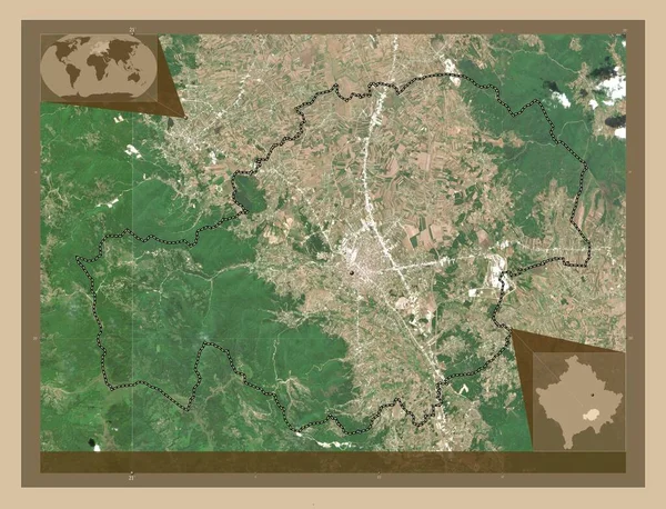 コソボの自治体であるフェリザジ 低解像度衛星地図 地域の主要都市の場所 コーナー補助位置図 — ストック写真