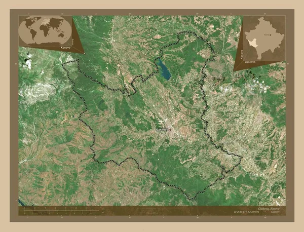 Gjakova Municipio Kosovo Mapa Satelital Baja Resolución Ubicaciones Nombres Las —  Fotos de Stock