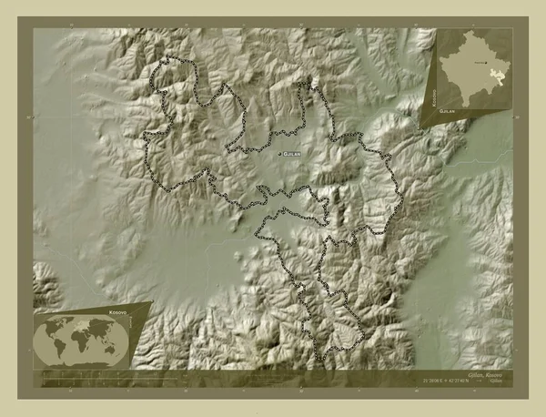 Gjilan Comune Del Kosovo Mappa Elevazione Colorata Stile Wiki Con — Foto Stock