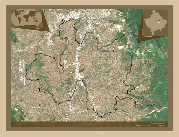 Gracanice Município Kosovo Mapa Satélite Baixa Resolução Locais Nomes Das — Fotografia de Stock