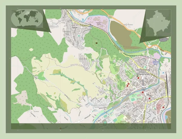Kuzey Mitrovica Kosova Belediyesi Açık Sokak Haritası Bölgenin Büyük Şehirlerinin — Stok fotoğraf
