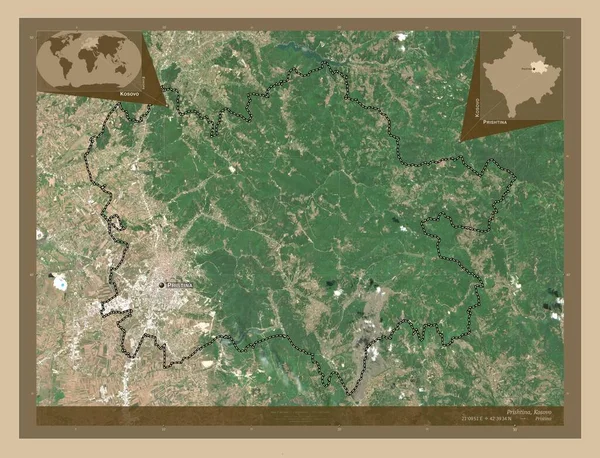 普里什蒂纳 科索沃市 低分辨率卫星地图 该区域主要城市的地点和名称 角辅助位置图 — 图库照片