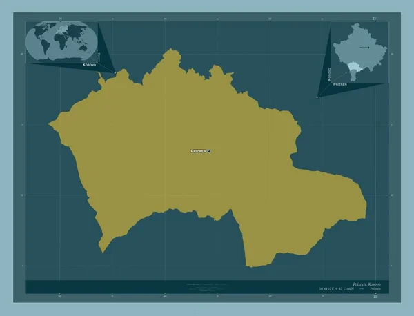 Prizren Comune Del Kosovo Forma Tinta Unita Località Nomi Delle — Foto Stock