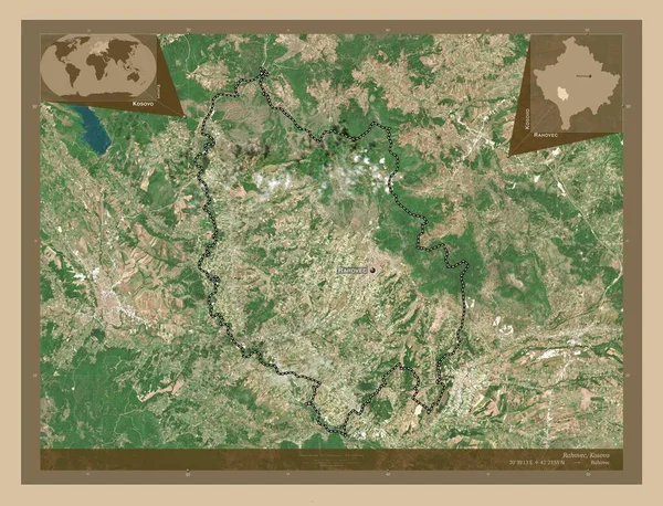 Раховец Муніципалітет Косово Супутникова Карта Низькою Роздільною Здатністю Місця Розташування — стокове фото