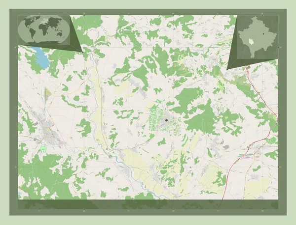 Rahovec Município Kosovo Abrir Mapa Rua Mapa Localização Auxiliar Canto — Fotografia de Stock