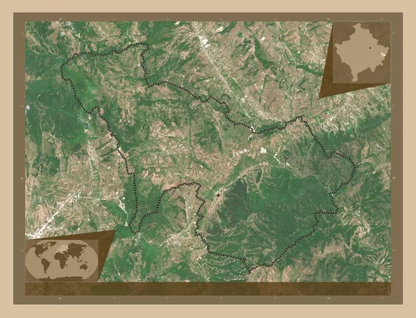 ラニルグ コソボの自治体 低解像度衛星地図 地域の主要都市の場所 コーナー補助位置図 — ストック写真