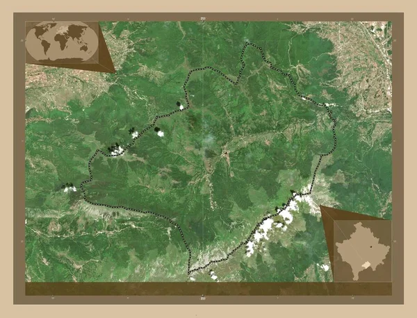 科索沃市Shterpca 低分辨率卫星地图 该区域主要城市的所在地点 角辅助位置图 — 图库照片