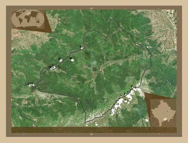 Shterpca Kosovos Kommun Lågupplöst Satellitkarta Hjälpkartor För Hörnen — Stockfoto