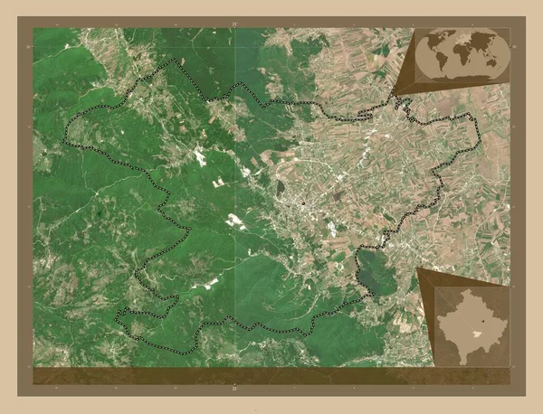 Shtime Gmina Kosowa Niska Rozdzielczość Satelity Pomocnicze Mapy Położenia Narożnika — Zdjęcie stockowe