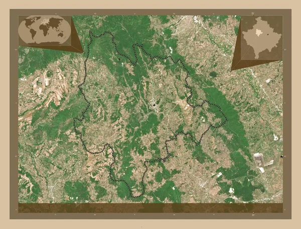 コソボの自治体Skenderaj 低解像度衛星地図 地域の主要都市の場所 コーナー補助位置図 — ストック写真