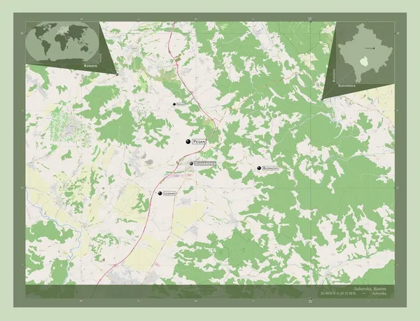 Suhareka Comune Del Kosovo Mappa Stradale Aperta Località Nomi Delle — Foto Stock