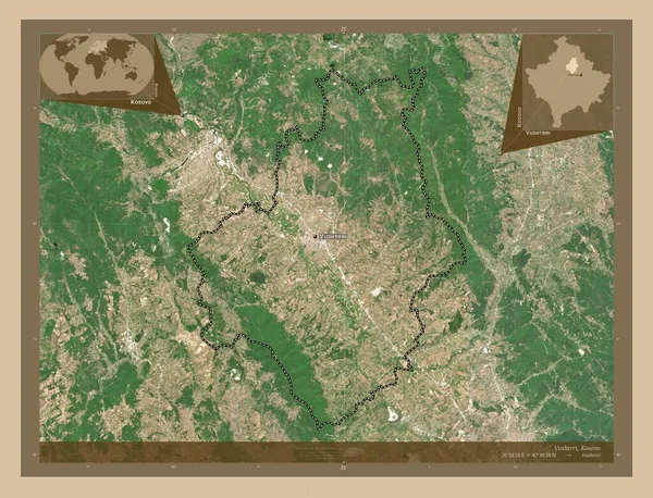 Вуштрі Муніципалітет Косово Супутникова Карта Низькою Роздільною Здатністю Місця Розташування — стокове фото