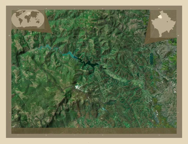 Zubin Potoku 科索沃市 高分辨率卫星地图 该区域主要城市的所在地点 角辅助位置图 — 图库照片