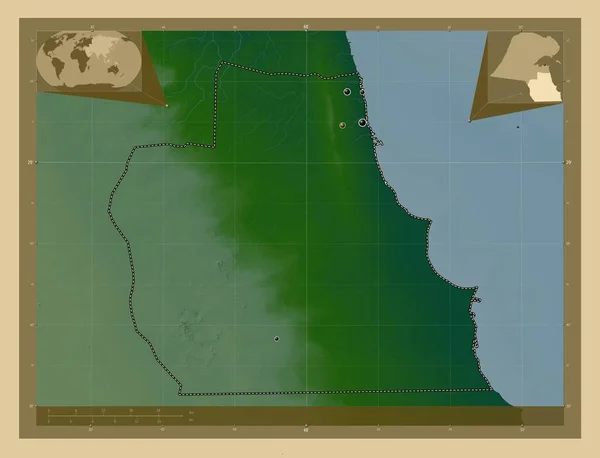 Ahmadi Provinz Kuwait Farbige Übersichtskarte Mit Seen Und Flüssen Standorte — Stockfoto