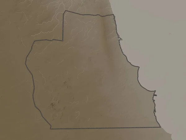 Ahmadi Provincie Kuvajt Nadmořská Mapa Zabarvená Sépiovými Tóny Jezery Řekami — Stock fotografie