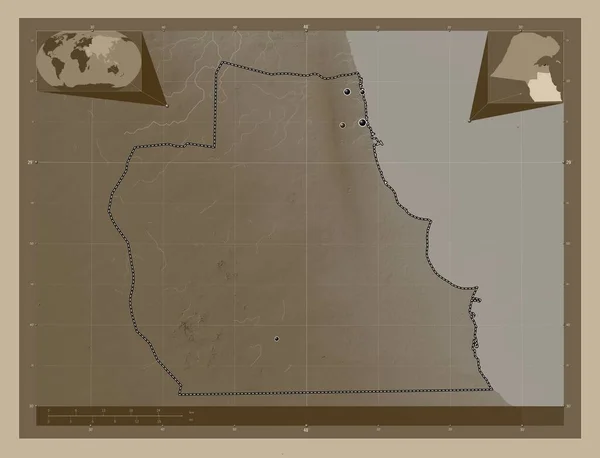 Аль Ахмаді Провінція Кувейт Висота Карти Забарвлена Сепії Тонів Озерами — стокове фото