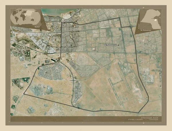 Farwaniyah Provincia Kuwait Mapa Satelital Alta Resolución Ubicaciones Nombres Las — Foto de Stock