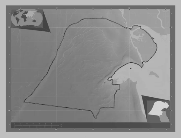 Jahrah Provincie Koeweit Grayscale Hoogte Kaart Met Meren Rivieren Hulplocatiekaarten — Stockfoto