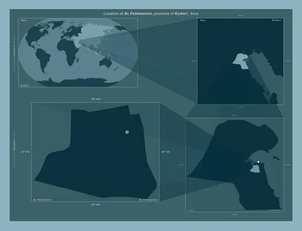 쿠웨이트의 도표는 규모의 지도에서 지역의 위치를 줍니다 프레임 Png 모양의 — 스톡 사진