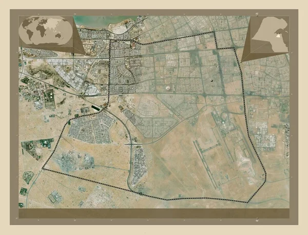 Farwaniyah 科威特省 高分辨率卫星地图 角辅助位置图 — 图库照片