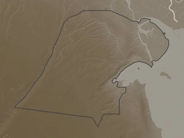 Jahrah Provincie Kuvajt Nadmořská Mapa Zabarvená Sépiovými Tóny Jezery Řekami — Stock fotografie