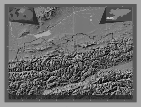 Batken Province Kyrgyzstan Bilevel Elevation Map Lakes Rivers Corner Auxiliary — Stock Photo, Image